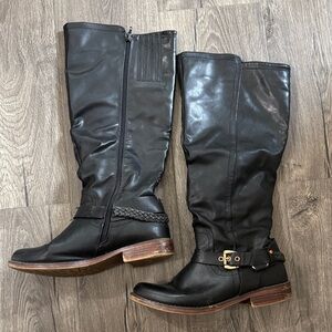 Black Leather Knee-High Boots